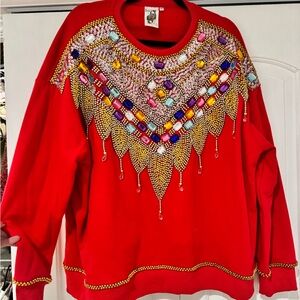 QUEEN OF SPARKLES Red Jeweled Sweatshirt